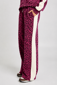 Wholesale <b>Women</b>’s Pink Leopard Print Soft Wide Leg <b>Jogger</b> Pants With Contrastline Side Strip Winter Season For <b>Women's</b> Wear - Product Image 4