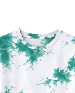 Camiseta personalizada con efecto tie-dye verde y blanco para hombre, de algodón, estilo casual, streetwear, cuello redondo, manga corta, a la moda, para verano. - Product Image 5