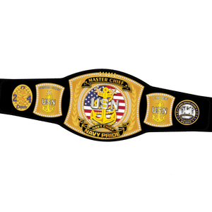 Custom Master Chief USN Navy Pride Wrestling Championship Belt - High-Quality Design with Gold Accents Ideal for Collectors Fans - Product Image 5