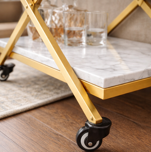 Carrito de Bar de Acero Inoxidable Dorado de Lujo con Estantes de Mármol, Carrito de Servicio con Ruedas, Carrito de Bebidas Moderno para Cocina de Hotel - Product Image 3