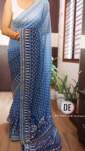 Sari en Faux Georgette Reglance à Effet Miroir Bicolore et Brillance Magique, Double Éclat, Premium, Infroissable, Séchage Rapide, Dernière Collection avec Broderie Miroir - Product Image 6