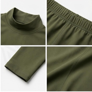 North Approach 2 Piece Yoga Set Turtleneck Asymmetric Draped Knee Length Solid <b>Olive</b> <b>Green</b> Seamless Sweat Wicking Breathable - Product Image 2