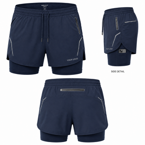 Custom Embroidered Double <b>Layer</b> Shorts Mesh Inner Liner and Quick-Dry Fabric Built for Men's Running and Summer Workouts - Product Image 1