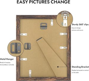 Picture <b>Frame</b>, Made of Real Glass and Wooden <b>Frame</b>, Horizontal and Vertical Display for <b>Wall</b> or Tabletop (Rustic Brown - Product Image 3