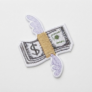 Patch brodé 'Flying Money Stack' thermocollant en tissu, qualité supérieure personnalisée, applique décorative pour vêtements et cadeaux - Product Image 1