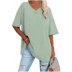 Camiseta Negra Oversize de Cuello Redondo para Mujer, Manga Corta, Corte Holgado, 100% Algodón Jersey, Color Sólido, Transpirable, para Todas las Temporadas - Product Image 3