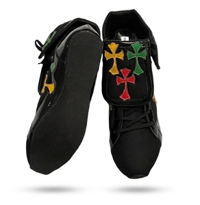 Chaussures de boxe montantes noires personnalisées avec empiècements croisés colorés, en maille respirante, à fermeture auto-agrippante, pour toutes les conditions météorologiques, bottes d'entraînement antidérapantes - Product Image 2