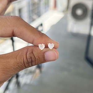 Rainbow Moonstone Heart <b>Stud</b> <b>Earrings</b> 5mm Gold Prong Set <b>Earrings</b> White Gemstone Heart <b>Studs</b> Minimalist Dainty <b>Earrings</b> - Product Image 1