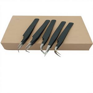 Pince à cils noire en acier inoxydable antistatique à pointe lisse pour extensions de cils – Outil professionnel de précision pour salon de beauté - Product Image 1