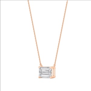 Luxurious 9K Rose Gold Lab Created <b>Emerald</b> Cut Diamond Solitaire Charm <b>Pendant</b> - Product Image 2