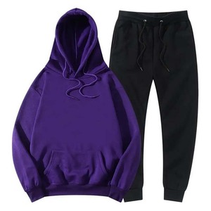 Ensemble de survêtement décontracté unisexe en coton 100% avec sweat à capuche orange et pantalon de survêtement noir de couleur unie, longueur intégrale, fermeture à cordon, idéal pour l'automne - Product Image 3