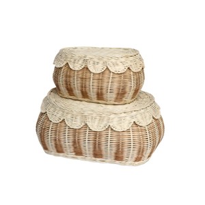 Elegante Cesta de Almacenamiento de Ratán con Tapa de Borde Festoneado para Decoración del Hogar, Organizador de Ropa para Guardería, Multiusos, Hecho en Vietnam - Product Image 1