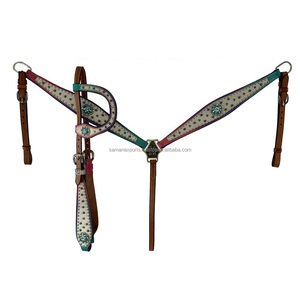 Made100 % personalizado de cuero genuino Western Headstall & Breast Collar Set con Crystal Work Fabricante al por mayor Proveedor - Product Image 3