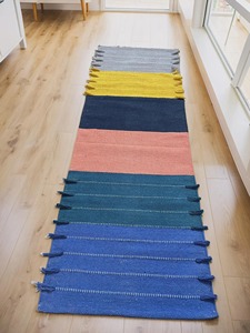 Contemporary Rectangle Chenille <b>Rug</b> With Printed Pattern Blue Yellow Gray Pink Stripes Woven Home Decor - Product Image 1