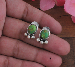 Pendientes de Lujo al por Mayor de Fábrica con Turquesa Verde Natural y Cobre, Plata de Ley 925, Bisel de Cuerda y Bola de Cuentas, Regalo - Product Image 3