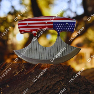 Couteau hache Ulu patriotique haut de gamme fait main, en acier Damas, lame en croissant, manche drapeau américain, pour cuisine et extérieur, OEM - Product Image 2