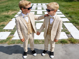 Conjunto de traje de 3 piezas color caqui para niños con chaleco y pajarita – Traje formal para fiesta de boda para niños - Product Image 5