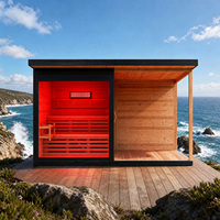 Cabine de sauna extérieure en pin thermocellé avec option Wi-Fi intelligent, thérapie par lumière rouge, sauna à vapeur en forme de cube, 3-4 personnes, chauffage électrique noir, ODM