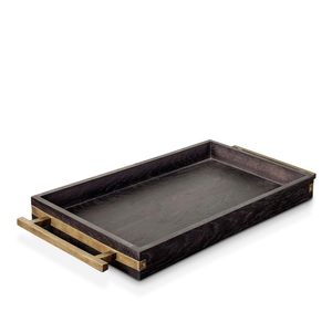 Bandeja Rectangular de Madera de Alta Calidad con Revestimiento de Esmalte y Asas de Latón para Servir Postres y Decoración - Product Image 1