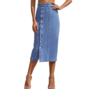 Wholesale Customizable High-Waist Denim Pencil Skirt Sequined Button-Down Design Breathable Casual Trendy Style for Women - Product Image 1