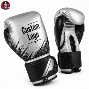 Kickboxing OEM ODM Service Custom Logo <b>Silver</b> and Black Boxing <b>Gloves</b> Professional Training Sparring Punching Bag <b>Gloves</b> - Product Image 4