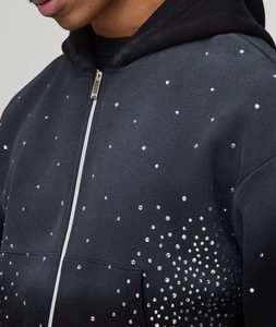 Survêtement d'hiver tendance |   Ensemble jogging en molleton de coton à capuche pour homme |   Logo personnalisé en strass, délavé à l'acide, écologique - Product Image 3