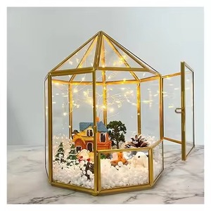 Home Accent Glass Metal Terrarium Planter Decorative Indoor Plant <b>Display</b> <b>Case</b> Geometric Decor - Product Image 1