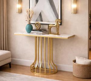 Modern Gold Metal <b>Console</b> <b>Table</b> With <b>Marble</b> Top Glam Entryway Decor Accent Piece - Product Image 2