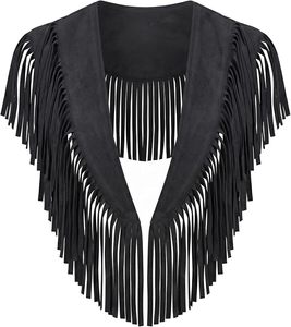 Women's <b>Black</b> Fringe <b>Shawl</b> Solid Color Polyester Long Length Bohemian Scarf For Daily Wear All Seasons - Product Image 4