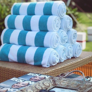 Serviette de plage en microfibre de coton rayée de qualité supérieure, super absorbante, douce, séchage rapide, en polaire, pour usage quotidien, anti-irritation, unie - Product Image 2