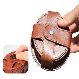 Sous-verres en cuir PU, 8 pièces avec support, sous-verres durables et antidérapants pour protéger les dessus de table, avec support en cuir - Product Image 5