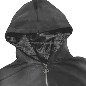 Sweat à capuche personnalisé lourd pour l'hiver, en molleton de coton épais, broderie, délavage vintage délavé au soleil, fermeture éclair - Product Image 2