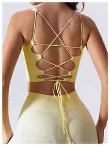 Nuevo top deportivo sexy sin costuras, con textura acanalada, para gimnasio, con espalda cruzada y relleno, para yoga, para mujer. - Product Image 5