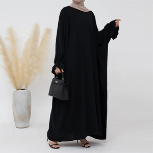 Abaya Papillon Modeste en Crêpe Jazz de Qualité Supérieure OEM, Robe de Prière Islamique pour l'Aïd et le Ramadan, Style Dubaï, avec Manches à Volants - Product Image 4