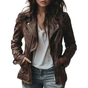 Veste d'hiver en cuir premium pour femme, texture lisse, vêtement d'extérieur tendance pour tenues décontractées et voyages - Product Image 1