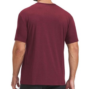 Camiseta de Manga Corta para Hombre, Color Granate, Cuello Redondo, Corte Regular, Color Sólido, Algodón Jersey, Estilo Casual, Bolsillo Frontal - Product Image 2