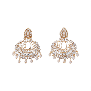 Chandbali Hoop Earrings-Gold Plated Pearl Studs Ethnic Religious Classic Design for Party - Product Image 2