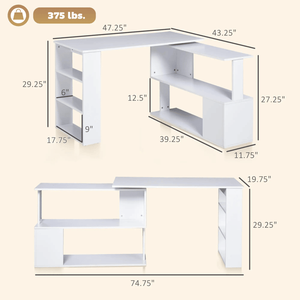 Scrivania per Computer in Legno con Libreria e Cassetto, Pieghevole, Regolabile in Altezza (Non Supportata, Non Defettuosa, Nessun Rimborso o Reso) - Product Image 2