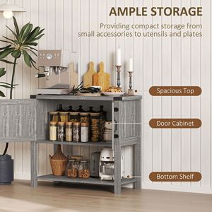 Mobiletto Bar Caffè a Doppia Anta Grigio Pietra Stile Rustico, Mobile da Cucina Indipendente con Ripiano Inferiore per Ingresso e Soggiorno - Product Image 4