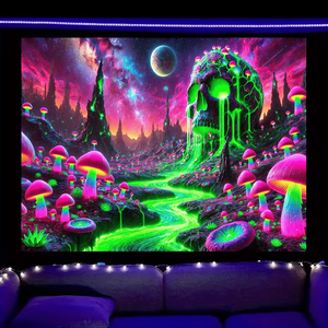 Arazzo Piatto 2D con Stampa Fluorescente a Fungo Boho, Arazzo Fluorescente Piatto da Appendere per Decorazioni per la Stanza e Natalizie - Product Image 2