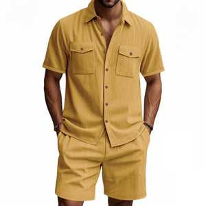 Conjunto de Camisa y Pantalones Cortos de Pana para Hombre, Estilo Casual de Verano, Dos Piezas, Transpirable y Ligero, OEM Privado - Product Image 4
