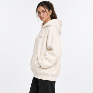 MOVA SPORTS Heavyweight Pullover Hoodie Women's Relaxed Hooded Sweatshirt <b>Extended</b> Sleeves <b>Brushed</b> Fleece 100% Organic Cotton - Product Image 2