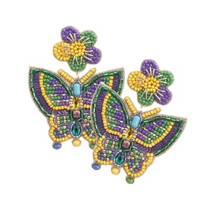 Pendientes de aro de celebración de cuentas de semillas coloridas con cuentas de Mardi Gras - Product Image 3