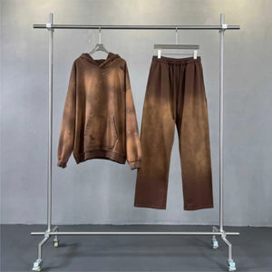 Oferta 2026: Novedad de Invierno - Sudadera con capucha de forro polar transpirable, con cremallera completa, estilo vintage lavado y efecto desgastado por el sol para hombre, y pantalones de chándal acampanados 2 en 1. - Product Image 2