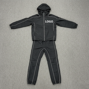 Ensemble de survêtement pour homme, noir, à capuche, brodé, respirant, style sportif, séchage rapide, en coton, avec logo sur le devant, pour l'hiver - Product Image 4