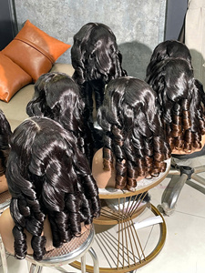 Long <b>Wig</b> 22" Virgin Remy Vietnamese Bouncy <b>Wavy</b> Natural Color with Closure 5x5 Glueless Transparent Lace Density 180% Human Hair - Product Image 5