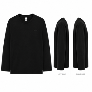 Custom Unisex Black Long Sleeve T Shirt Relaxed Fit Cotton Jersey <b>Crewneck</b> with Tonal Embroidered Logo OEM Private Label Manufac - Product Image 3