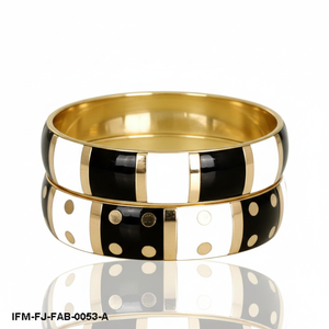 Art Deco Enamel <b>Bangle</b> <b>Set</b> Black and White Geometric Gold-Plated Statement Bracelets for Women <b>Set</b> of 3 - Product Image 1