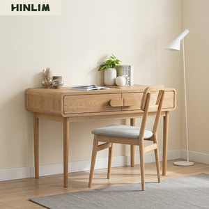 Bureau en chêne scandinave contemporain avec plateau stratifié, table rectangulaire pour bureau à domicile avec tiroir, gain de place pour l'étude et le travail - Product Image 1