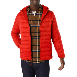 Men's Brown Hooded <b>Jacket</b> With Zipper Casual Autumn Wear Polyester Wadding Windproof Design - Product Image 4